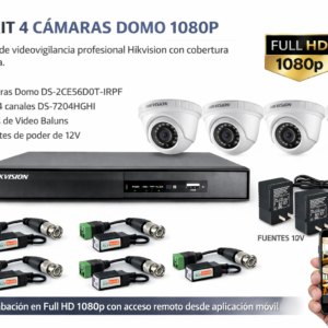 Kit Hikvision 4 Cámaras Domo 1080p Full HD