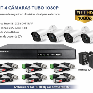 Kit Hikvision 4 Cámaras Tubo 1080p Full HD