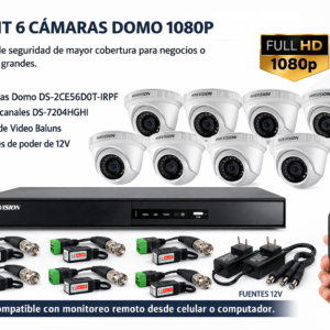 Kit Hikvision 8 Cámaras Domo 1080p Full HD