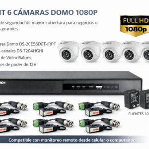 Kit Hikvision 6 Cámaras Domo 1080p Full HD