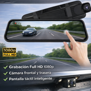 Espejo Retrovisor con Cámara Dual Full HD 1080p | Dash Cam con Pantalla Táctil y Cámara Trasera